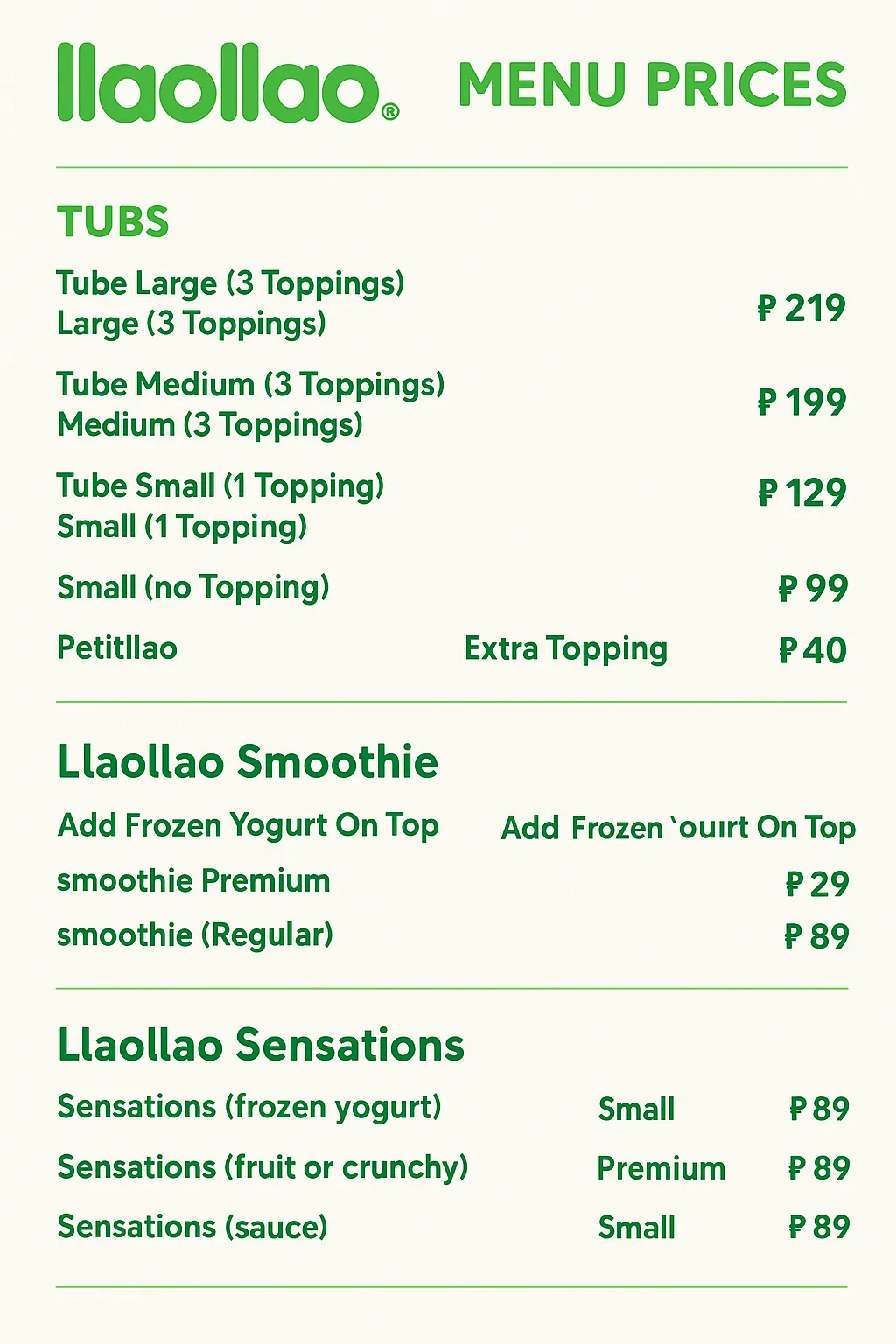 Llaollao Menu Price