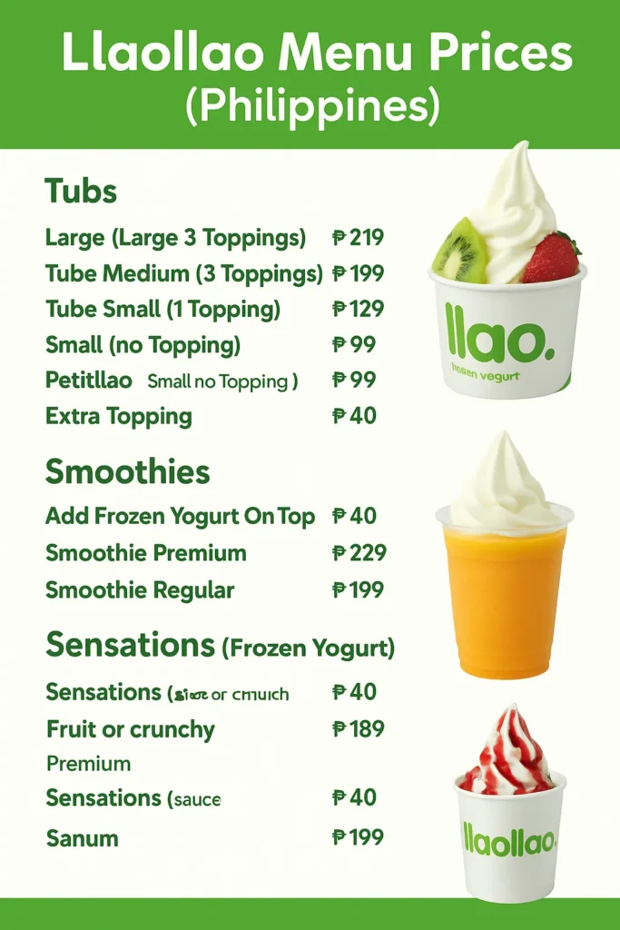 Llaollao Menu with Prices