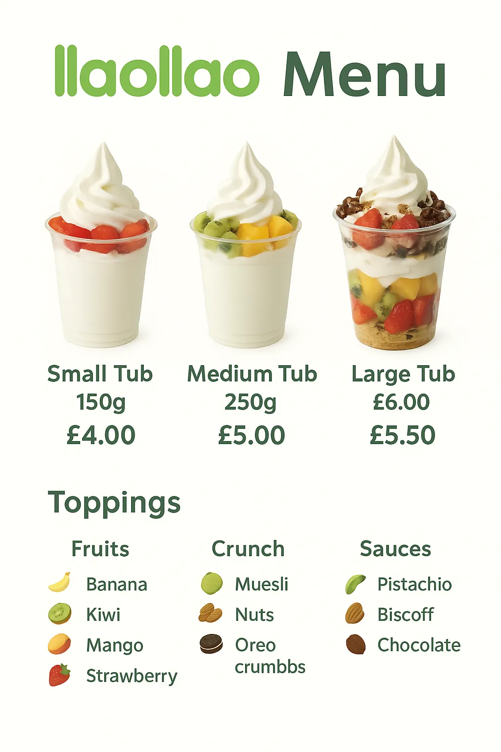 Llaollao Menu with Prices Singapore