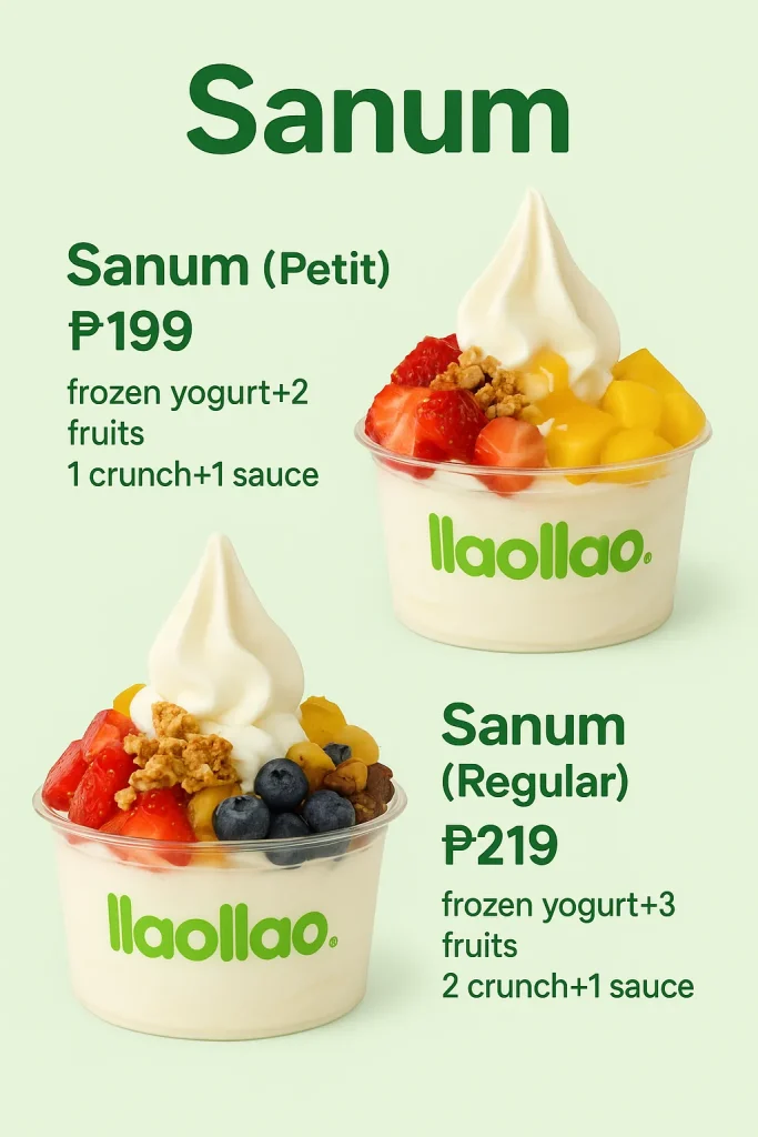 Llaollao’s Sanum Menu