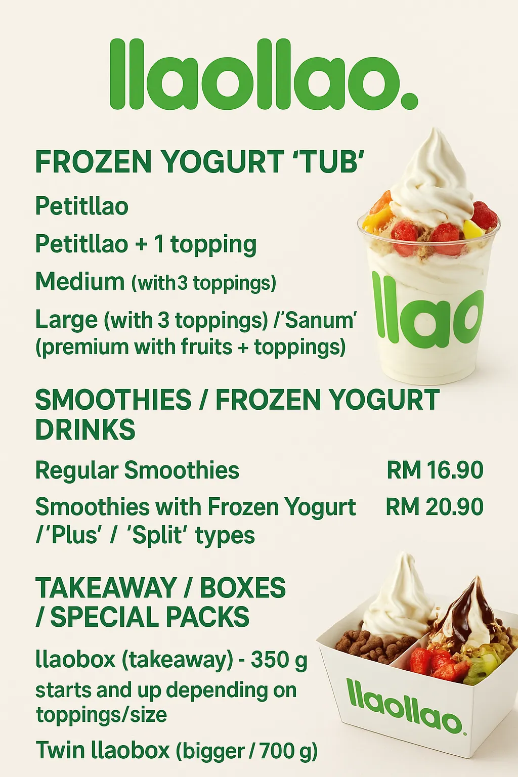 Llaollao Menu Prices Malaysia