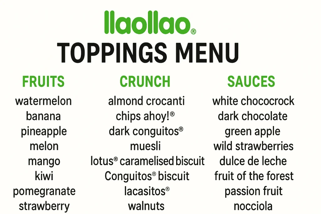 llaollao menu toppings