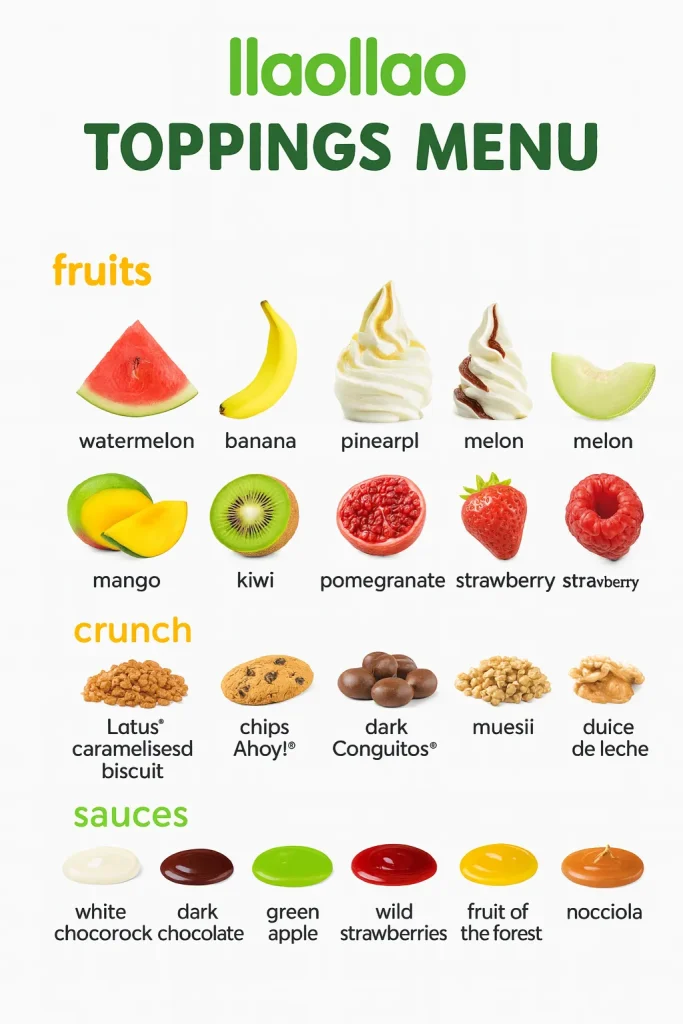 llaollao menu toppings Prices