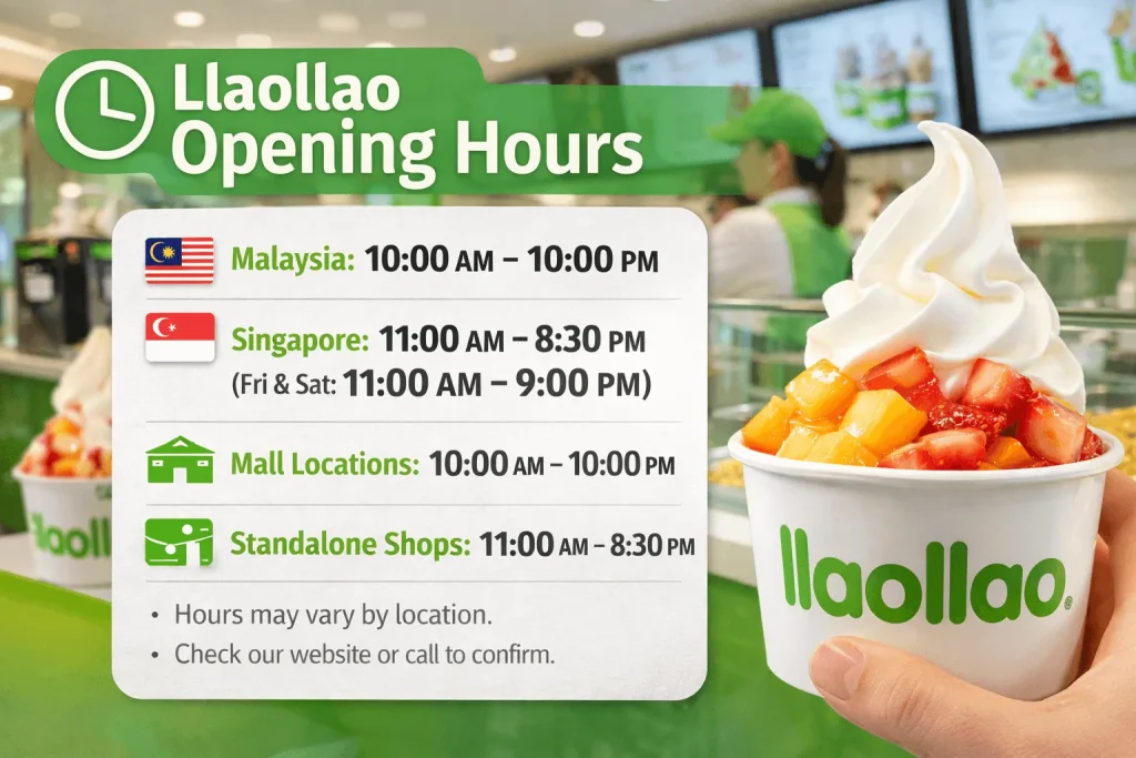Llaollao Opening & Closing Hours by Country